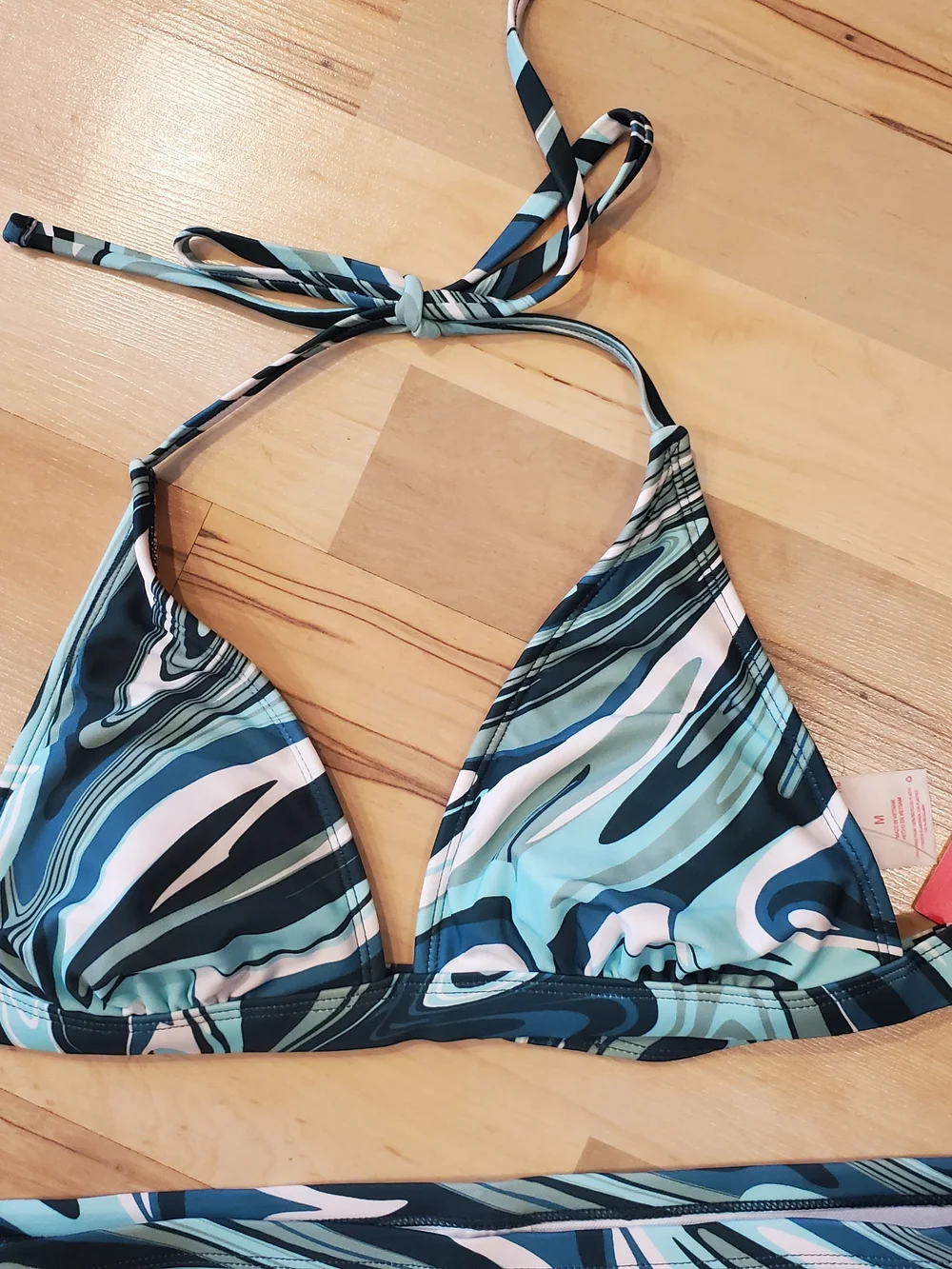 NWT Triangle Halter Bikini Set in Teal Swirl Sz MEDUIM